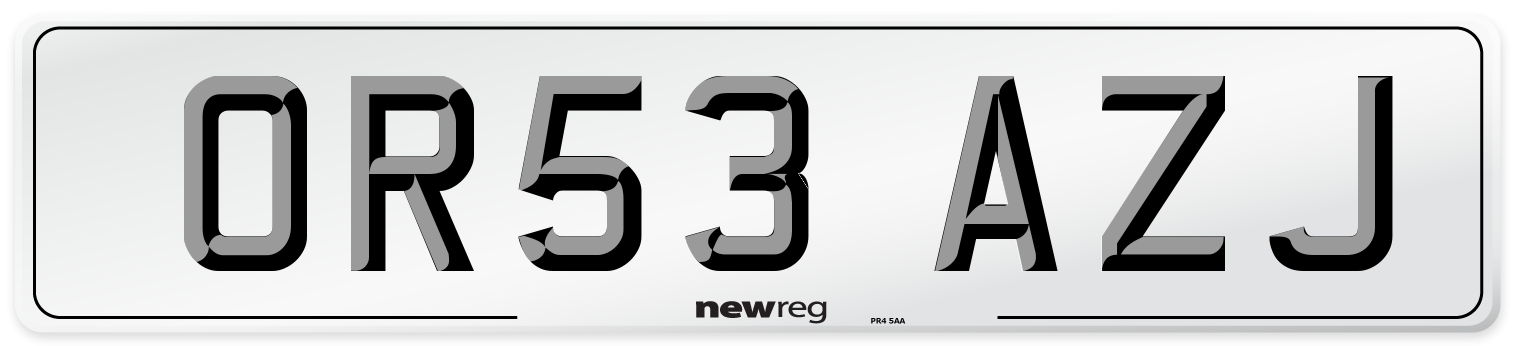 OR53 AZJ Number Plate from New Reg